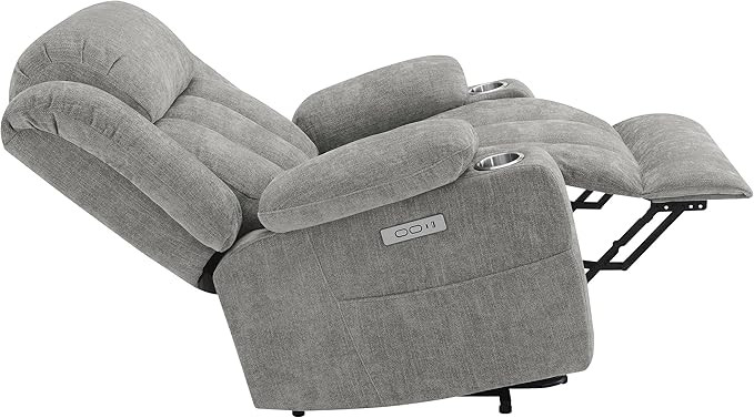 Coaster Home Furnishings - Houston - Fabric Upholstered Power Lift Recliner Chair with Built-in USB Port Cup Holders Power Panel with Simple Buttons - Living Room - Gray - 602284P