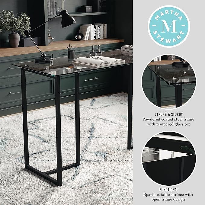 Martha Stewart Eli Home Office Desk with Glass Top and Steel Frame Oil Rubbed Bronze