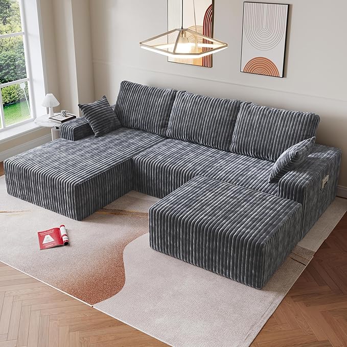 Modular Sectional Sofa 3-Seat L-Shaped Cloud Couch with Memory Foam Oversized Chaise for Living Room Breathable Fabric &amp Removable Cover