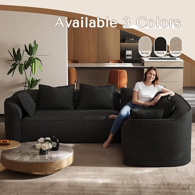 OUYESSIR 111 Oversized Sectional Sofa for Living Room Modern Luxury Chenille 4-Seater Couch Extra Deep Seat L-Shape Curved Cloud Couch with 7 Throw Pillows Black