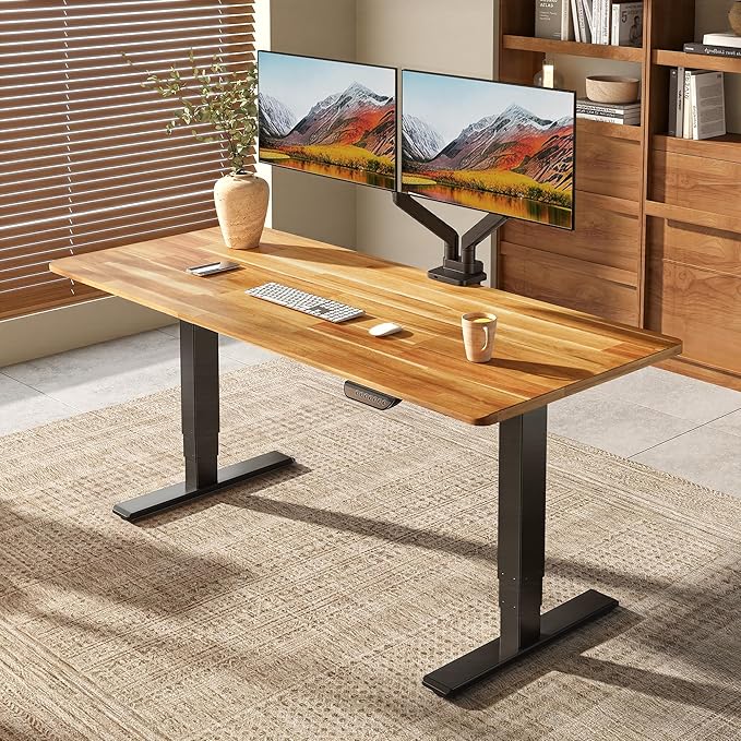 FLEXISPOT E6 MAX Woodix Acacia Solid Wood 72x30 Dual Motor Heavy Duty Standing Desk 330lbs Capacity 3-Stage Height Adjustable Desk w/Cable Management &amp Wheels(Natural Acacia Wood + Black Frame