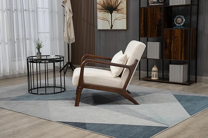 KEIKI Mid Century Modern Accent Chair Scandinavian Style Lounge Chair with Breathable Fabric Perfect for Bedroom or Sunroom