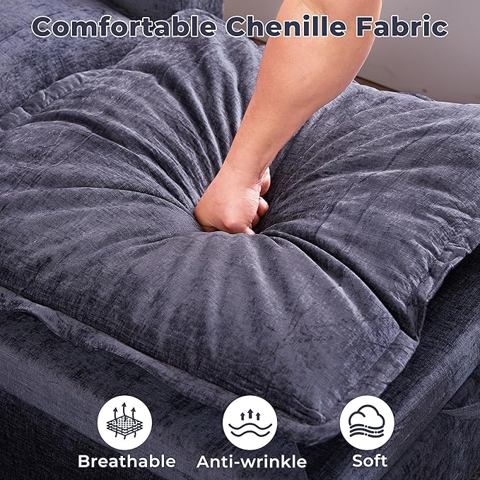 Storage Ottoman Module for Modular Sectional Sofa Living Room Coffee Table Ottoman Footrest for Convertible Sectional Couch DIY Combination Grey Chenille