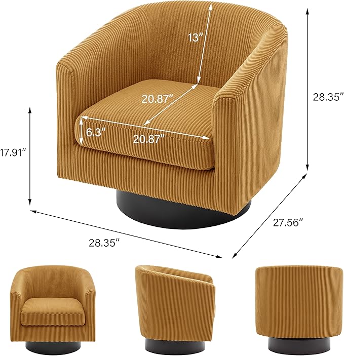 Lumibee Swivel Accent Barrel Chairs Set of 2 Upholstered Comfy Swivel Round Barrel Chair 360° Rotation Single Sofa Club Armchair for Living Room Reading Room Bedroom Corduroy Orange