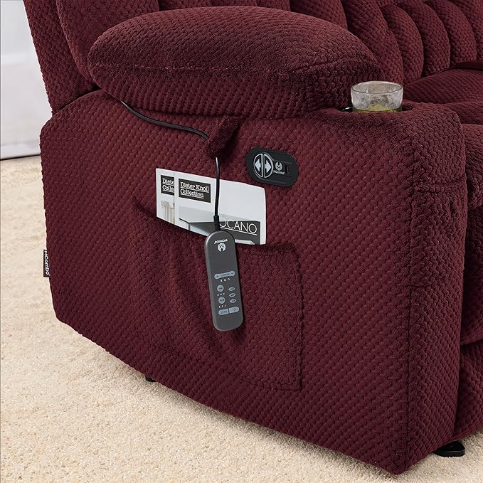 MCombo 57 Power Loveseat Recliner Electric Reclining Loveseat Sofa with Heat and Vibration Cupholders USB Charge Ports for Living Room 6314 (Burgundy Loveseat)