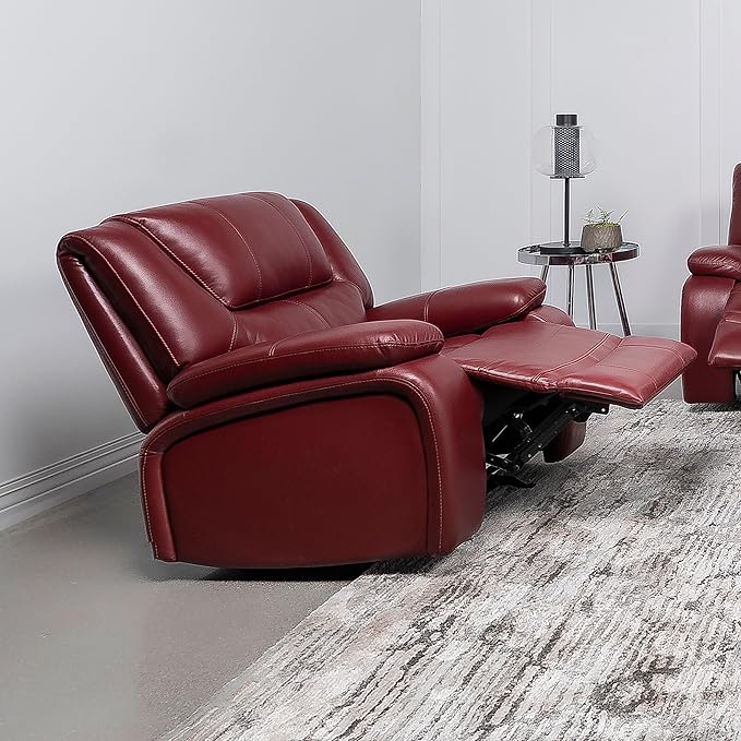 Coaster Home Furnishings - Camila - Leatherette Upholstered Glider Recliner Chair - Manual Recline Padded Armrests Plump Back Smooth Gliding Motion - Living Room - 38-Inch - Red - 610243