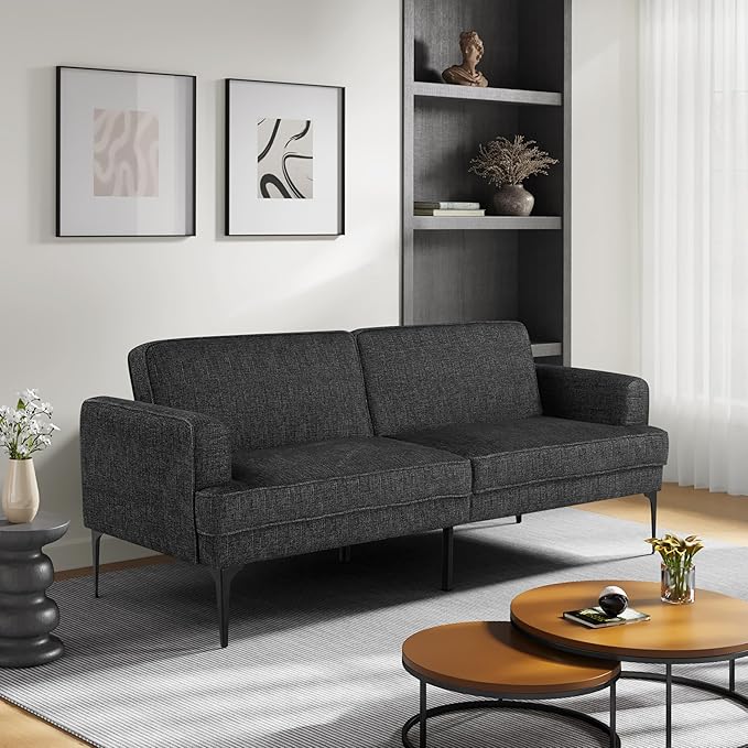 Serta® Paulsen 83.1 Split Back Convertible Futon Sofa Dreamcoil® Comfort FingerGuard® Pinch Point Protection Woven Polyester Fabric Black