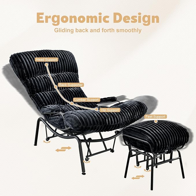 ovios Rocking Chair with Ottoman Glider Recliner with Footrest Lazy Accent Armchair with Comfy Cushion for Living Room Bedroom Office Cloud Plush Corduroy Black