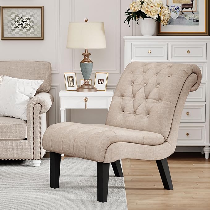 HAOBO Home Armless Accent Chair Button Tufted Slipper Chair Side Chair for Living Room Bedroom Funiture