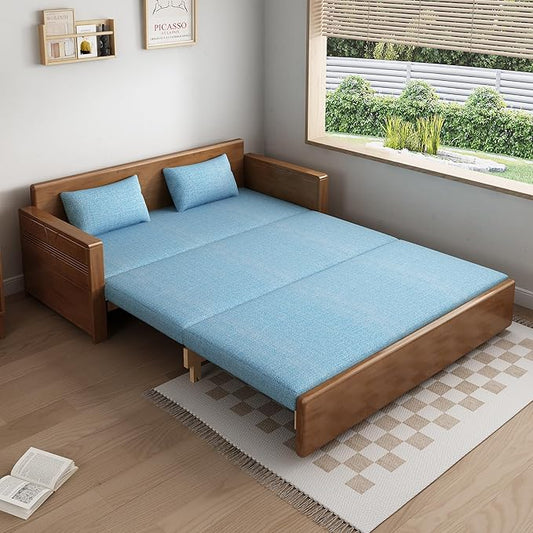 59 Double Convertible Sofa SleeperBlue Cushion Sectional Sleeper Sofa with Reversible ChaiseSolidwood Sofa Bed 3 in 1 Pull Out Couch Bed for Living RoomApartmentBedroomOffice