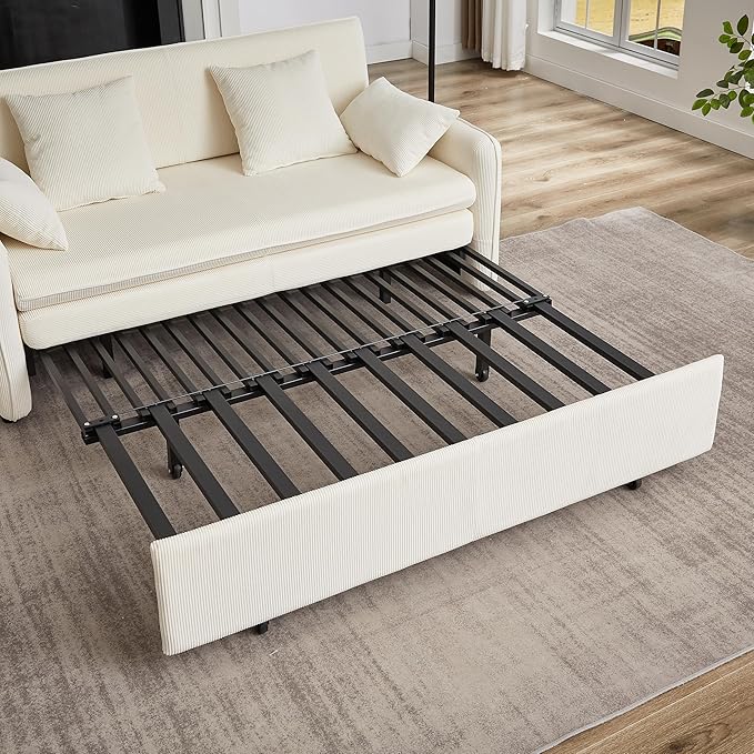Ball &amp Cast 66 Convertible Sofa Bed3-in-1 Corduroy Loveseat Sleeper Pull Out Couch Bed with Pillows and Side Pockets Deep Seat Comfy Sofa Couches for Living RoomApartmentBeige