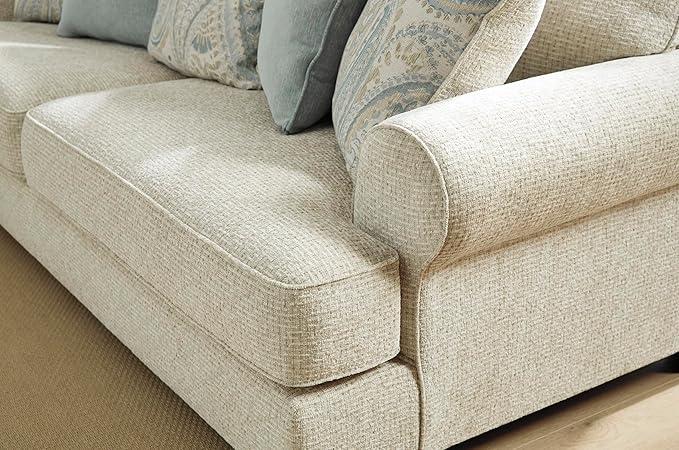 Signature Design by Ashley Monaghan Vintage Loveseat with Accent Pillows Reversible Cushions and Rolled Arms Beige