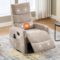 Manual Swivel Rocker Recliner Chair with Vibration Massage Overstuffed Glider Chair with Lumbar Heat for Nursery Living Room Reclining Sofa Chair Chenille Fabric Khaqi