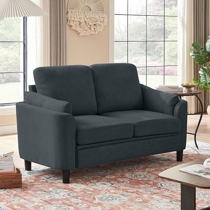 Small Loveseat Sofa60 Modern Love Seat Couch with Back Cushions and Wood Legs 2 Seater Mid Century Couches for Living Room Bedroom Small Spaces(Darkgrey)