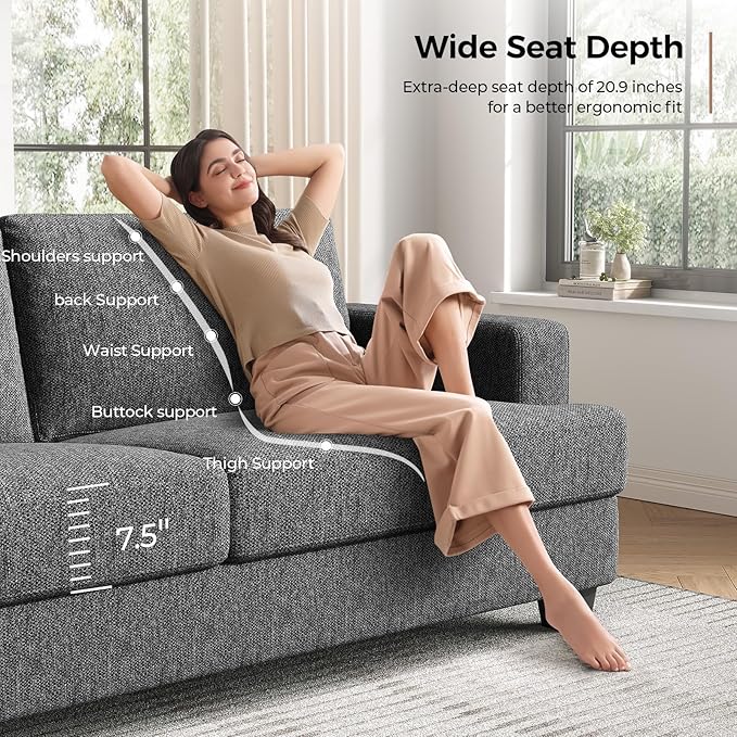 84 Inch Sofa with Extra Deep Seats Oversize Linen Fabric 2 Seater Sofa for Living RoomModern Couch and Loveseat Comfy Armrests and Seats and Backrests Easy Installation Dark Gray