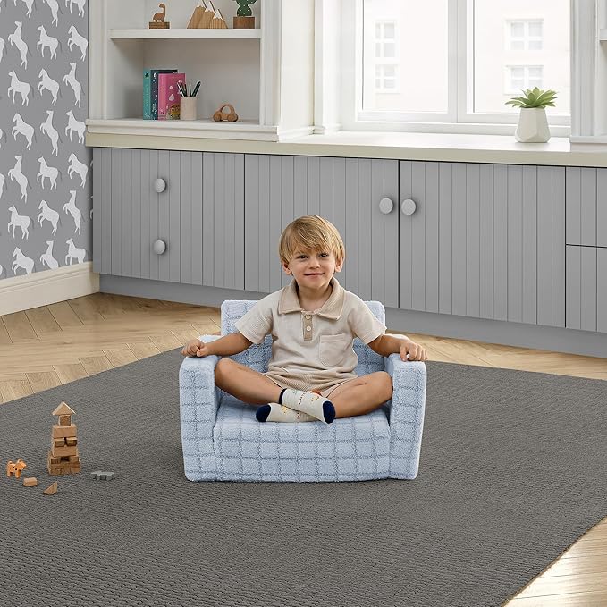 Delta Children Checkered Cozee Flip-Out Chair Blue