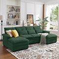 110 Convertible Sectional Sofa U Shape Cloud Couch Comfy Couches with Double Chaise and Sleepable Armrests 4 Seats Sectional Couches for Living Room Green