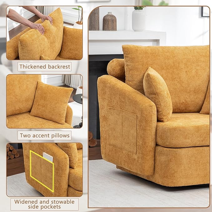 39''W Oversized Accent Chair with OttomanComfy Swivel Lounge Reading Chairs for Living RoomBedroom (Chenille Orange)