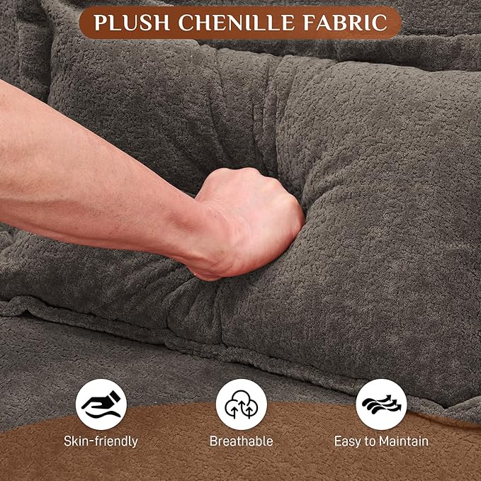 124 U Shaped Cloud Couch Sectional Sofa Fluffy Modular Couches for Living Room Oversized Modern Plush Chenille Sectional Couch Set Cloud Sofa with Central Console USB Ports Cup Holder Stone Grey