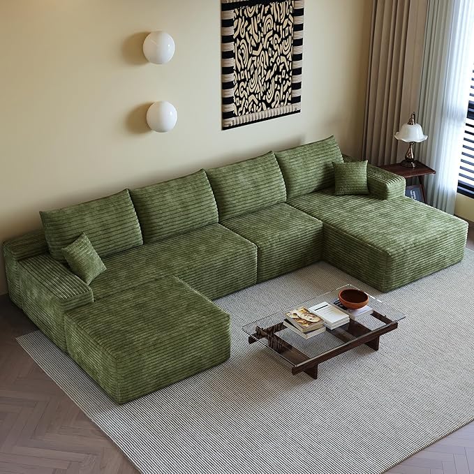 135.4 Oversized U-Shaped Couches Cloud Modular Sectional Sofa with Ottoman for Living Room Deep Seat Boneless Couch 1600lb Weight Capacity No Assembly Required (Green Right Facing Chaise)
