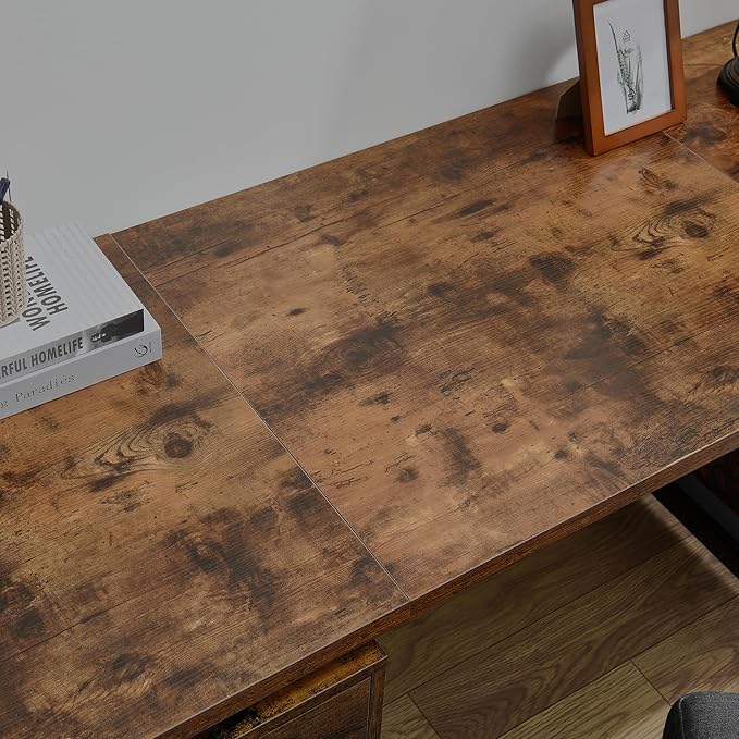 Computer Desk with 4 Drawers for Files Organization Large Home Office Desk with Storage Shelves Industrial Study Writing Table Workstation for Home Office Study Room Dedroom Rustic Brown