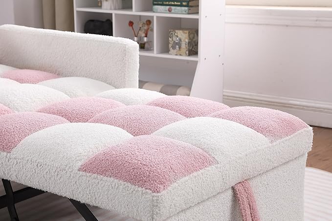 Convertible Sleeper Chair 3-in-1 Sleeper Chair Pull-Out Futon Bed for Small Space Soft Teddy Fabric Sturdy Metal Frame Pink