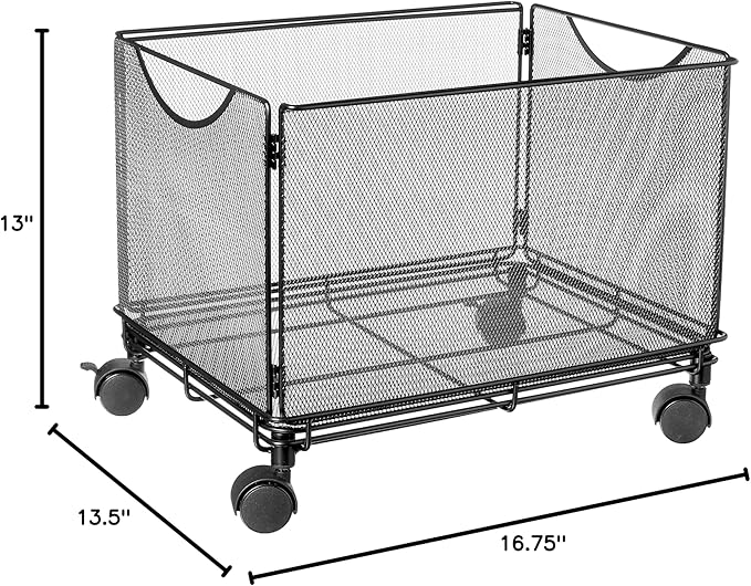 Safco Onyx Rolling Cart Desktop Tub File Fits Letter-Size Hanging Folders Collapsible Desk Organizer Durable Steel Mesh Construction Black