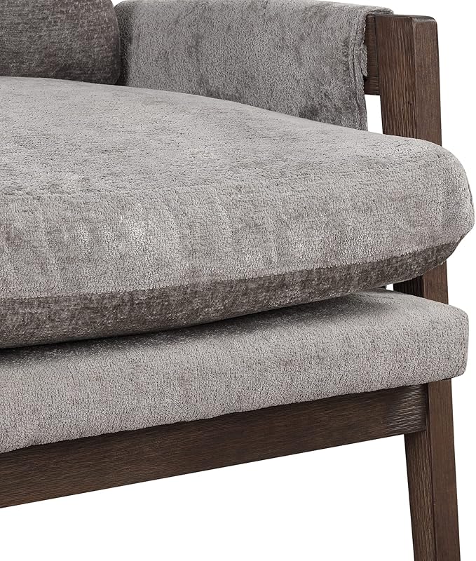 Modern Velvet Accent ChairMid-Century Leisure Chair with Solid Wood and Thick Seat Cushion Living Room Chair for Bedroom Studio Balcony or Club (Grey/Velvet)