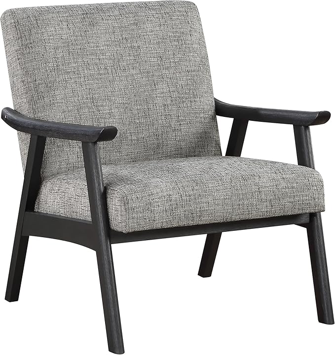 OSP Home Furnishings Weldon Mid-Century Modern Armchair Graphite Fabric with Black Finished Frame