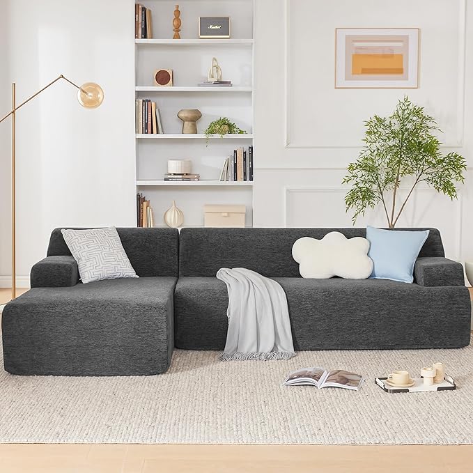 107 Modular Sectional Cloud Couch Boneless couches Sponge sectionals for Living Room High Density Sponges Sofa Modular L-Shape with Chaise Darkgrey