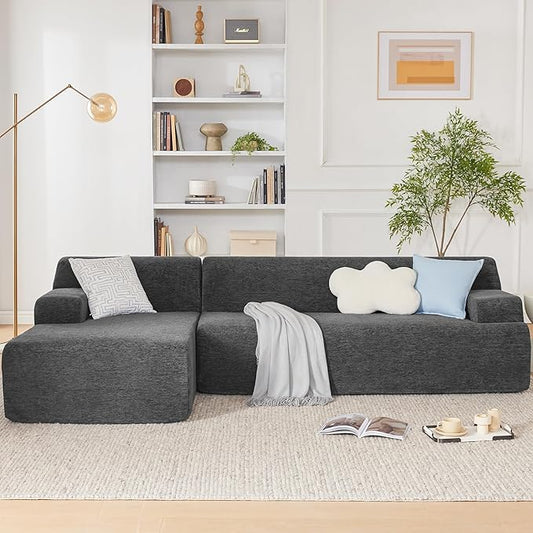107 Modular Sectional Cloud Couch Boneless couches Sponge sectionals for Living Room High Density Sponges Sofa Modular L-Shape with Chaise Darkgrey