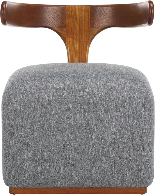 SAFAVIEH Home Collection Oreus Mid-Century Modern Grey Linen/Brown Walnut Solid Wood Accent Chair