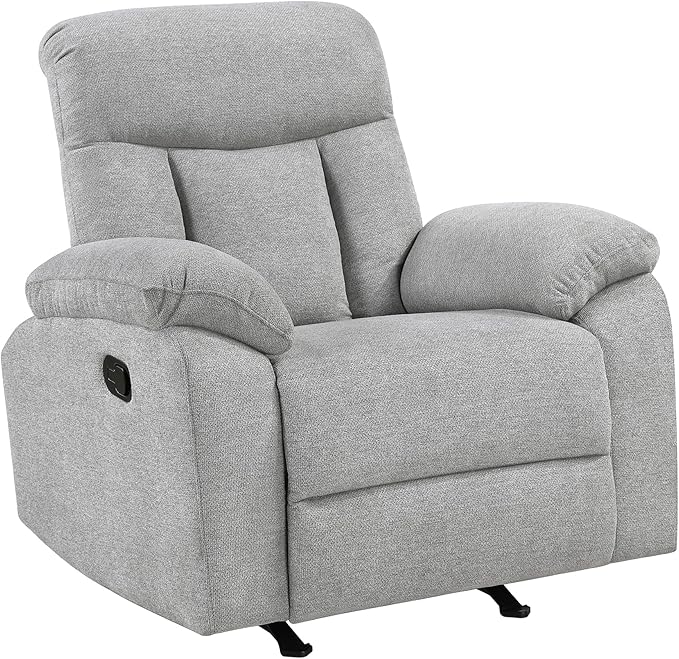 Lexicon Manual Rocker Recliner Chair for Living Room Chenille Fabric Upholstered Rocking Reclining Chair Home Theater Seating Easy Assembly Recliner Gray