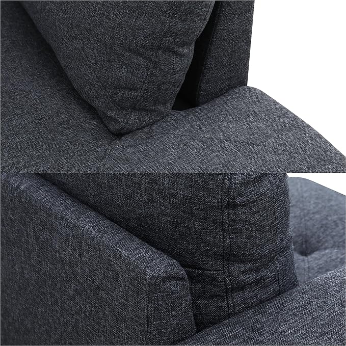 L Shaped Sectional Couch with Reversible Cup Holder and Chaise 4 Seater Lounge Sofa Modern Nailhead Design with Storage Ottoman Dark Grey