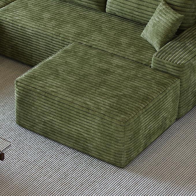 37.4 Inch Oversized Ottoman for Couch Corduroy Upholstered Footrest with Compressed Memory Foam Modular Sectional Cloud Pouf No Assembly Required DIY Combination Green