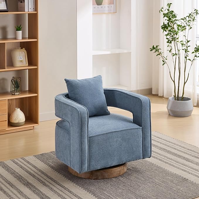 KEIKI Swivel Accent Chair Comfy Sofa with Open Back Club Chair Leisure Seat for Lounge for Nursery Bedroom Living Room Hotel Office Blue
