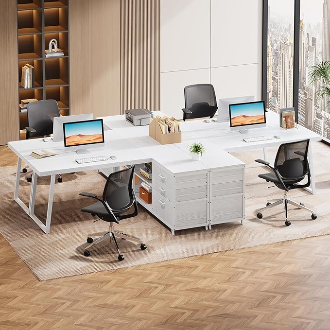 Tribesigns 53 L Shaped Office Desk Reversible Corner Computer Desk with 3 File Drawers and 2 Storage Shelves for Home Office Study Gaming Room (White)
