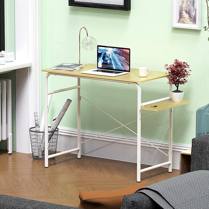 SHW Small Gaming Home Office Computer Desk with Shelf Oak