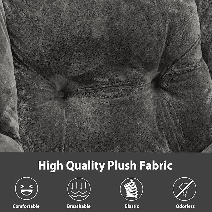 Lazy Chair with Folding Ottoman Accent Chair Plush Upholstered with Metal Structure and Non-Slip Pads Sofa Armchair with Footrest and Side Storage Bag for Dorm Room Office Dark Gray