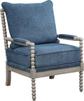 OSP Home Furnishings Abbott Spindle Accent Chair with Padded Spring Seat and Brushed Grey Base Azure Blue Fabric