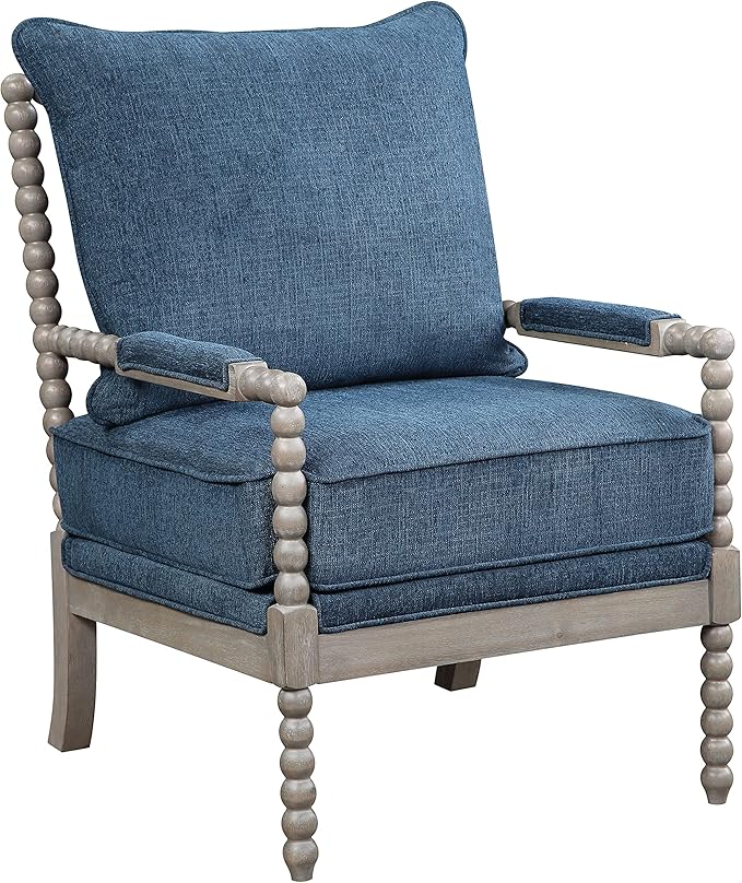 OSP Home Furnishings Abbott Spindle Accent Chair with Padded Spring Seat and Brushed Grey Base Azure Blue Fabric