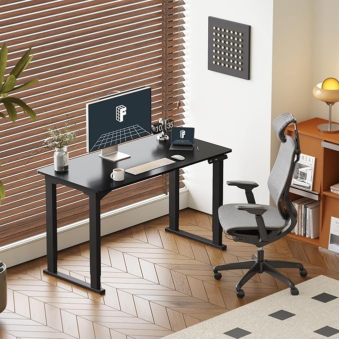 FLEXISPOT 4 Legs Standing Desk 55 x 28 Inch Electric Adjustable Height with Splice Board Home Office Sit Stand Up Desk Black Top + Black Frame