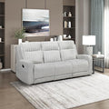 Lexicon Modern Double Recliner Couch Manual Wall Hugger Textured Microfiber Reclining Sofa Plush Corduroy Channel Seat Back Manual Recliner Sofa Light Gray