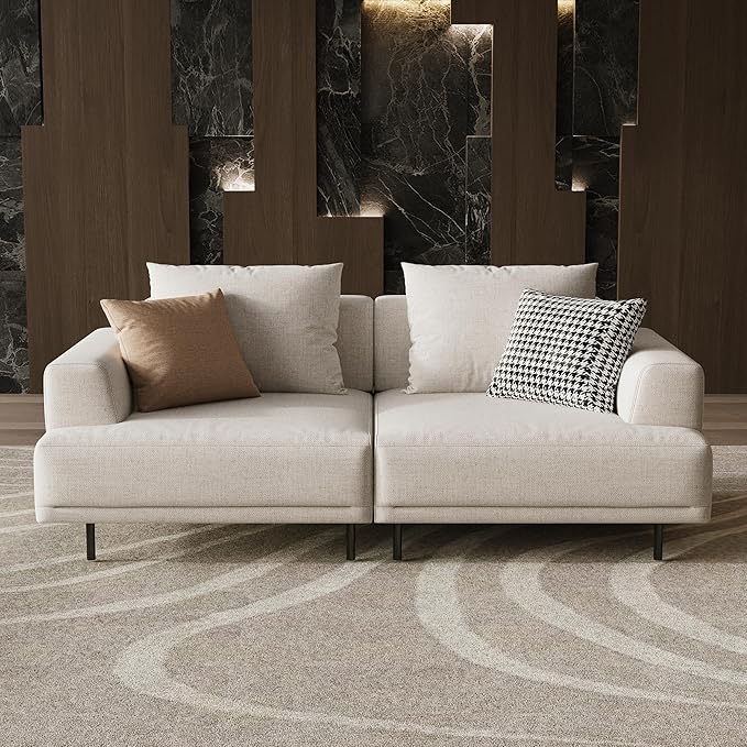 Cream Fabric Sectional Sofa – Contemporary Upholstered Couch with Metal Legs for Living Room (66.1inch-2Seats)