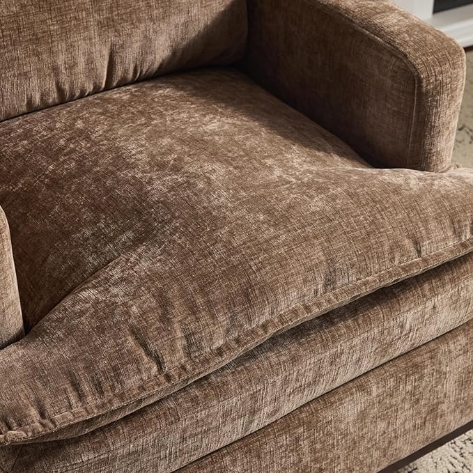 VINGLI 360° Swivel Mid-Century Modern Accent Armchair with Double-Layer Seat Cushions Comfy Single Square Sofa Upholstered Club Chair for Living RoomBedroom Reading Room Chenille Khaki