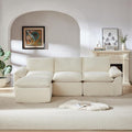 KEIKI 111 L-Shaped Oversized Corduroy Modular Sectional Sofa with 1 Ottoman &amp High-Density Foam Cushion &amp Pillows Upholstered Modern Cloud 3-Seater Couch Easy Assembly for Living Room Whi