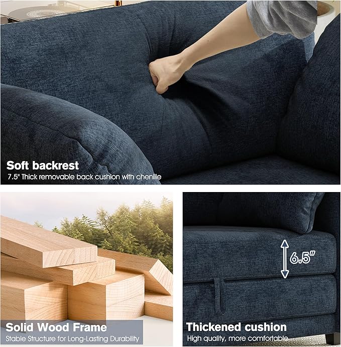 51 Loveseat Sleeper Sofa Bed Chenille Convertible Floor Sofa Bed for Small Spaces Folding Couch Bed with Deep Seat 2 Pillows &amp Solid Frame Pull Out Floor Couch for Living Room Blue