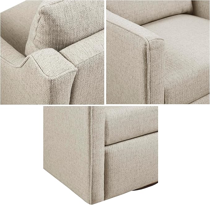 Martha Stewart Amber Swivel Chair for Living Room Barrel Style Bedroom Lounge Removable Foam Seat Cushion Upholstered Nursery Furniture Metal Base Fully Assembled 30.5 D x 30 W x 35 H Natural