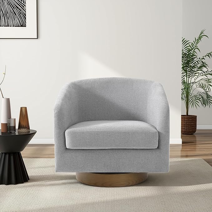 Swivel Barrel Chair Modern Round PU Leather Accent Armchair for Living Room Bedroom Oversized Comfy Club Reading Chairs for Adults (Chenille Light Grey Set of 2)