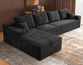 3-Piece Boneless Modular Sectional Sofa Cloud Couch with Left Facing Chaise Oversized Deep Seat Soft Corduroy Fabric Sectional Couch for Living Room-blackb